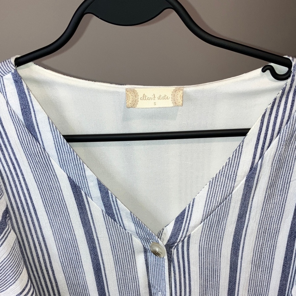Altar'd State Blue and White V-Neck Top